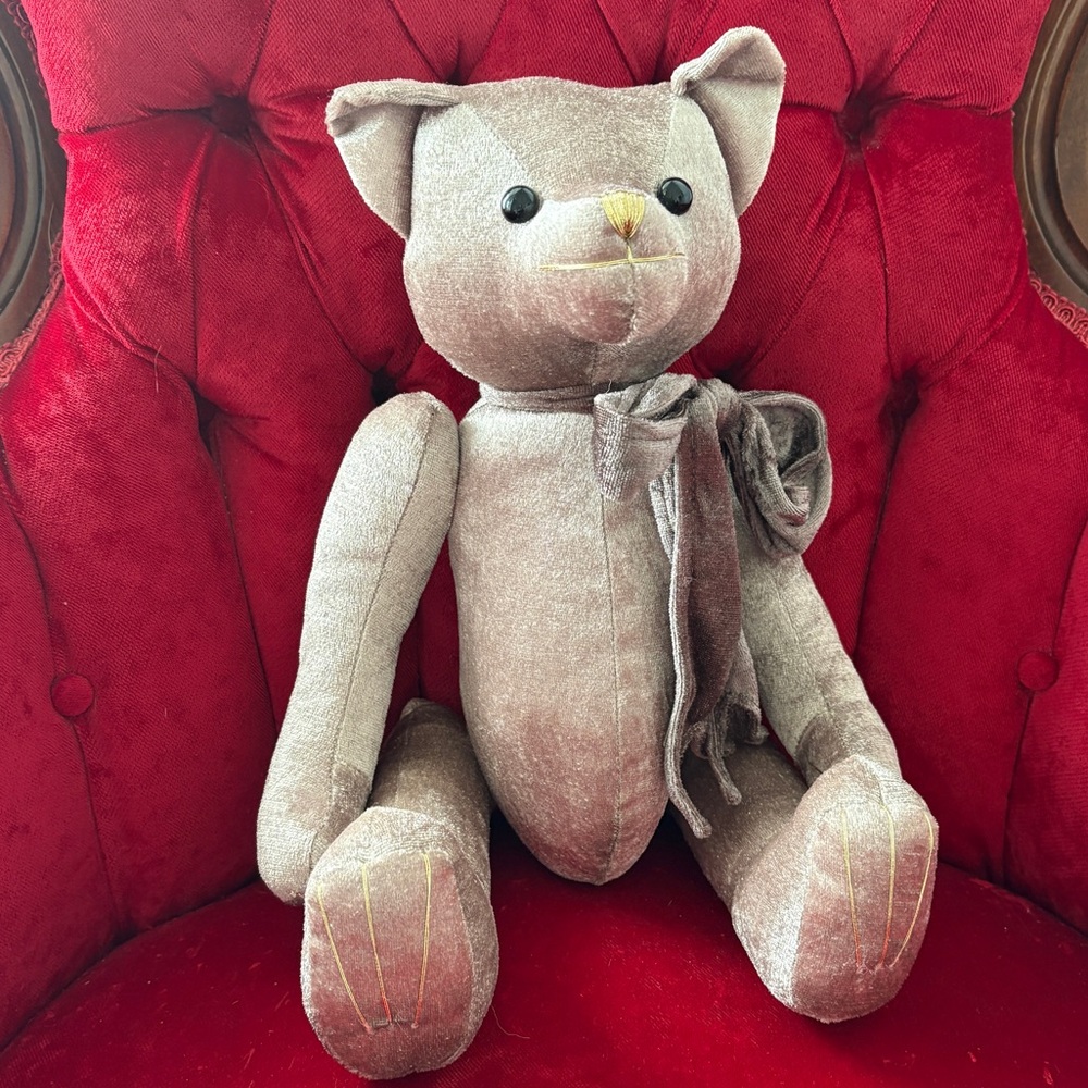 Elegant Brown/Taupe Teddy Bear Velvety Texture Coordinating Bow
